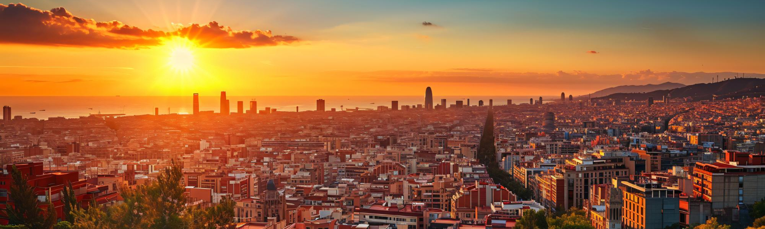 Barcelona City Beautiful Panorama Sunset View